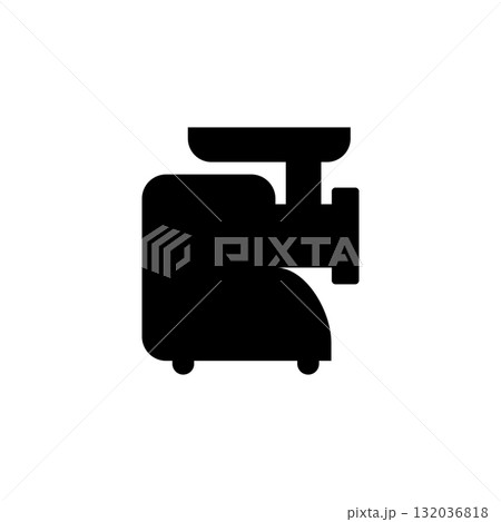 Electric meat grinder icon. Black silhouette. Isolated vector illustration on white background. Electric meat grinder icon. Black silhouette. Isolated vector illustration on white background. 132036818