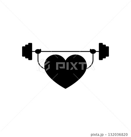 Heart icon holding a barbell. Vector heart symbol doing weight training. Heart icon holding a barbell. Vector heart symbol doing weight training. 132036820