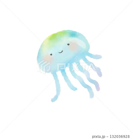 水彩で描いたかわいいクラゲのイラスト 単体 132036928