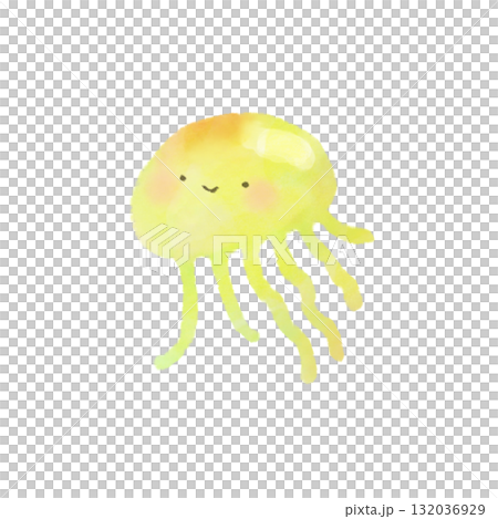 可愛的水彩水母插圖 132036929