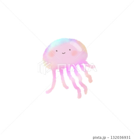 水彩で描いたかわいいクラゲのイラスト 単体 132036931
