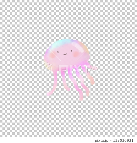 水彩で描いたかわいいクラゲのイラスト 単体 132036931