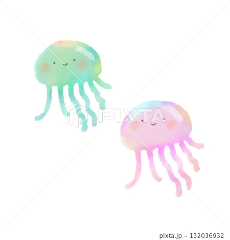 水彩で描いたかわいいクラゲのイラスト セット 132036932