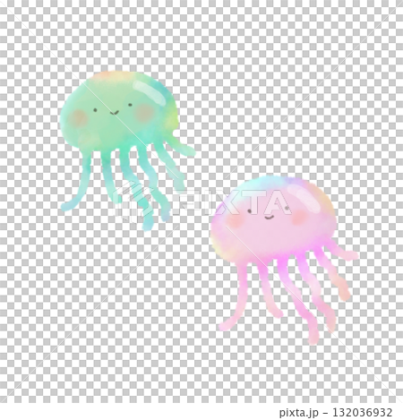 水彩で描いたかわいいクラゲのイラスト セット 132036932