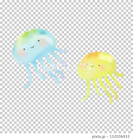 可愛水母的水彩插圖集 可愛水母的水彩插圖集 132036933