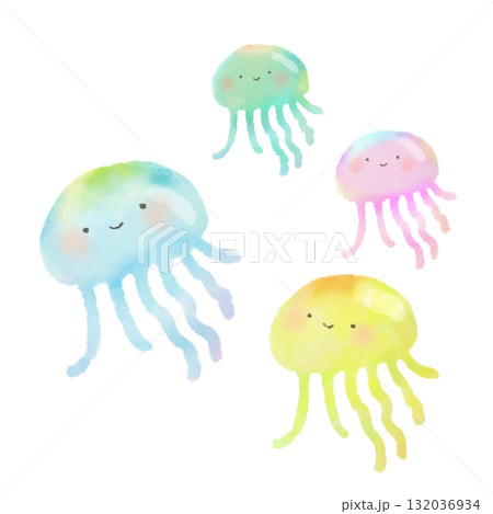 水彩で描いたかわいいクラゲのイラスト 132036934