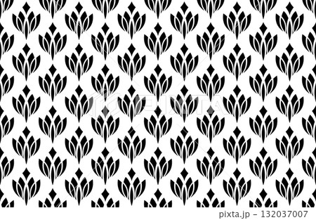 Flower geometric pattern. Seamless vector background. White and black ornament. Flower geometric pattern. Seamless vector background. White and black ornament. 132037007