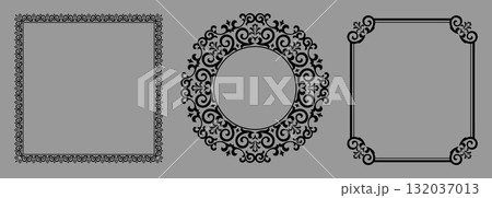 Set of decorative frames Elegant vector element for design in Eastern style, place for text. Floral black and gray borders. Lace illustration for invitations and greeting cards Set of decorative frames Elegant vector element for design in Eastern style, place for text. Floral black and gray borders. Lace illustration for invitations and greeting cards 132037013