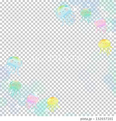 水彩で描いたかわいいクラゲのイラスト フレーム 132037101