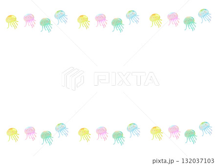 水彩で描いたかわいいクラゲのイラスト フレーム 132037103