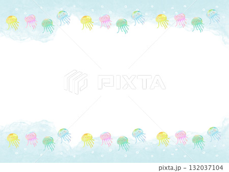 水彩で描いたかわいいクラゲのイラスト フレーム 132037104