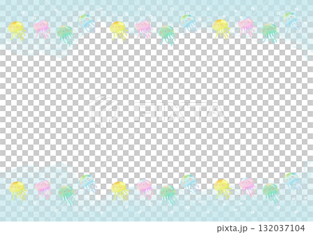 水彩で描いたかわいいクラゲのイラスト フレーム 132037104