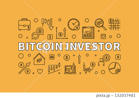Bitcoin Investor vector BTC Crypto Trading outline horizontal illustration or banner 132037481