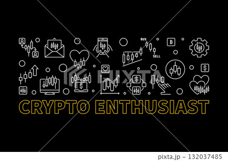 Crypto Enthusiast vector horizontal illustration or banner in line style Crypto Enthusiast vector horizontal illustration or banner in line style 132037485