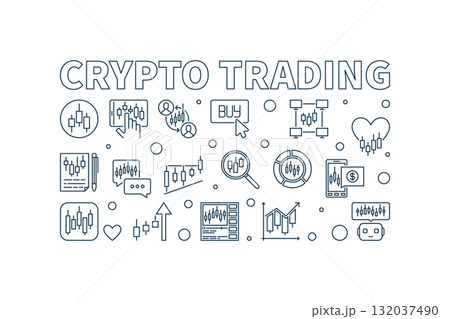Crypto Trading vector Business outline minimal horizontal illustration or banner Crypto Trading vector Business outline minimal horizontal illustration or banner 132037490
