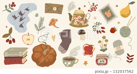 cozy autumn collection with pumpkin cozy autumn collection with pumpkin 132037562