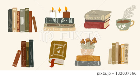 Hand drawn illustration of stacked books Hand drawn illustration of stacked books 132037566