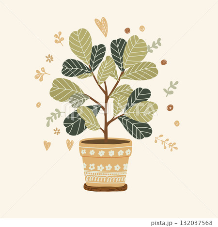 botanical art of a fiddle leaf fig  132037568