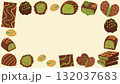Cute rectangular border made of Dubai chocolate and candy with pistachio in flat cartoon style. 132037683