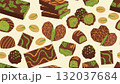 Sweet seamless texture with Dubai candy and chocolate with pistachio in cute flat cartoon style. 132037684