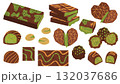 Set of elements with Dubai chocolate and candies with pistachio in flat cartoon style. 132037686