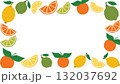 Rectangular frame of citrus fruits like lemon, lime, orange with leaves and wedges in flat cartoon style. 132037692