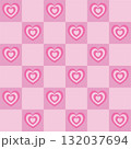 Pink groovy y2k checkered seamless pattern with striped heart in flat cartoon style. 132037694