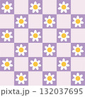Groovy y2k checkered seamless pattern with white daisy flower head in flat cartoon style. 132037695