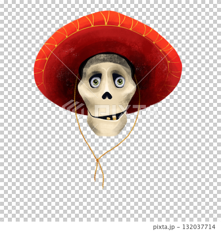 A digital PNG image featuring Halloween, Magic, and Day of the Dead. skull in a sombrero hat 132037714