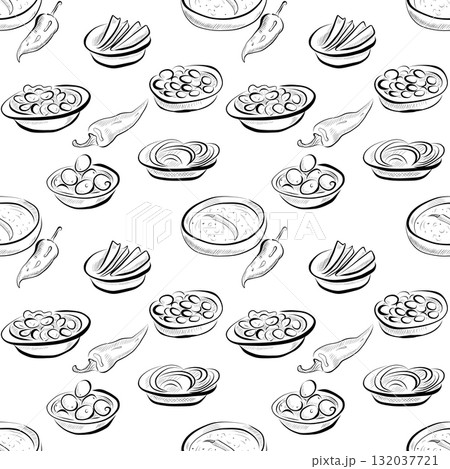 Day of the Dead. Line art illustration of a Mexican festival. Seamless pattern. Day of the Dead. Line art illustration of a Mexican festival. Seamless pattern. 132037721