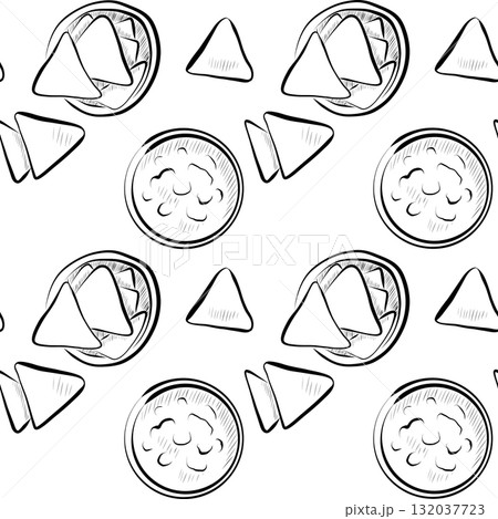 Day of the Dead. Line art illustration of a Mexican festival. Seamless pattern. 132037723