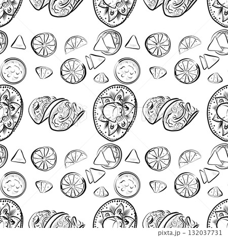 Day of the Dead. Line art illustration of a Mexican festival. Seamless pattern. 132037731