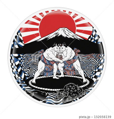 馬相撲 富士山と旭日/和風バトルアート 馬相撲 富士山と旭日/和風バトルアート 132038139