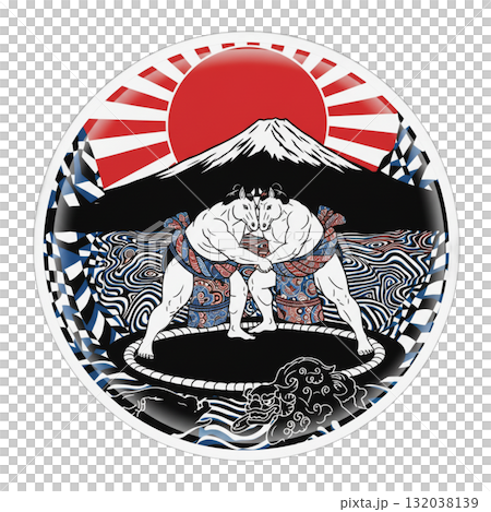 馬相撲 富士山と旭日/和風バトルアート 馬相撲 富士山と旭日/和風バトルアート 132038139