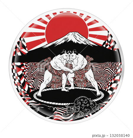 馬相撲 富士山と旭日／和風バトルアート 132038140