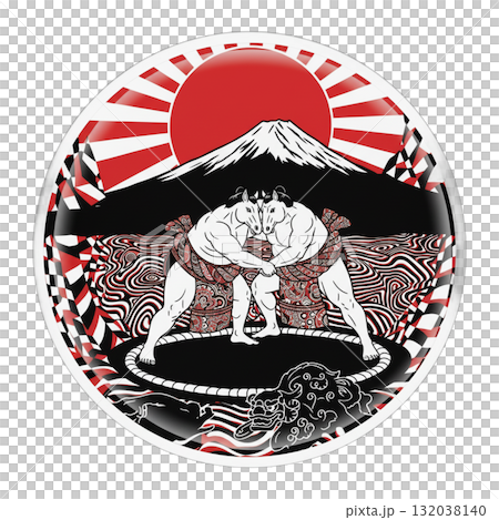 馬相撲 富士山と旭日／和風バトルアート 132038140