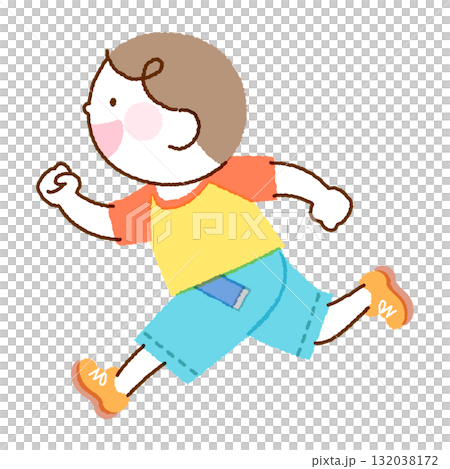 A simple illustration of a boy running with a smile A simple illustration of a boy running with a smile 132038172