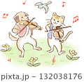 水彩タッチで描いた犬と猫のバイオリン演奏のイラスト 水彩タッチで描いた犬と猫のバイオリン演奏のイラスト 132038176