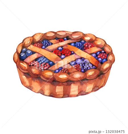 Watercolor painting of dessert pie. Delectable dessert illustrations for all your design needs. 132038475