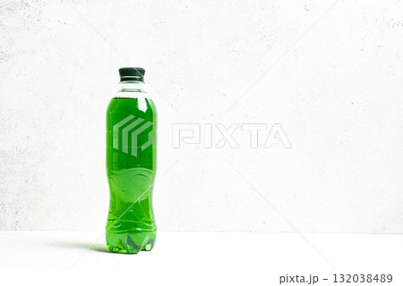 Liquid Chlorophyll Drink. Bottle of Green Chrorophyll Water. 132038489