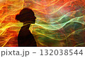 Abstract colorful light waves and female silhouette 132038544