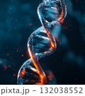 DNA double helix glowing in dark blue and orange light 132038552