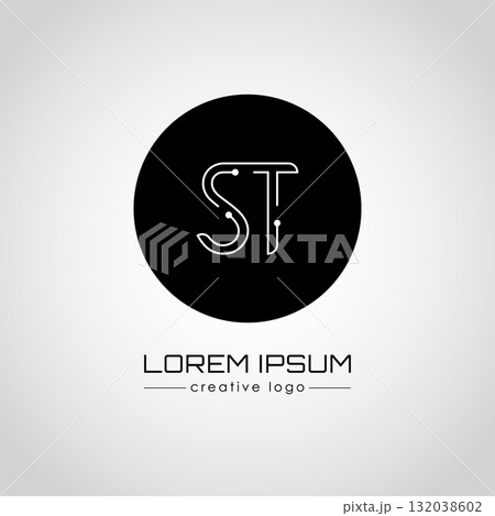 The creative logo is the letter S and T. A design element of a logo, business card, corporate sign or monogram. The idea of a thematic design 132038602