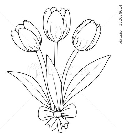Three black line tulips, vector flower bouquet Three black line tulips, vector flower bouquet 132038614