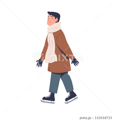 Man Character at Skating Ice Rink Enjoy Winter Vector Illustration 132038715