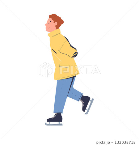 Man Character at Skating Ice Rink Enjoy Winter Vector Illustration 132038718
