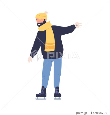 Man Character at Skating Ice Rink Enjoy Winter Vector Illustration Man Character at Skating Ice Rink Enjoy Winter Vector Illustration 132038729