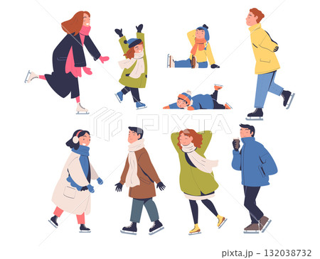 People Character at Skating Ice Rink Enjoy Winter Vector Set People Character at Skating Ice Rink Enjoy Winter Vector Set 132038732