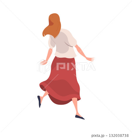 Woman at Concert or Open Air Music Festival Stand Back View Vector Illustration 132038738