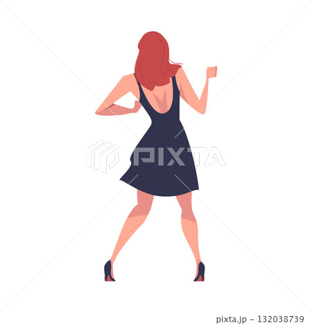 Woman at Concert or Open Air Music Festival Stand Back View Vector Illustration 132038739